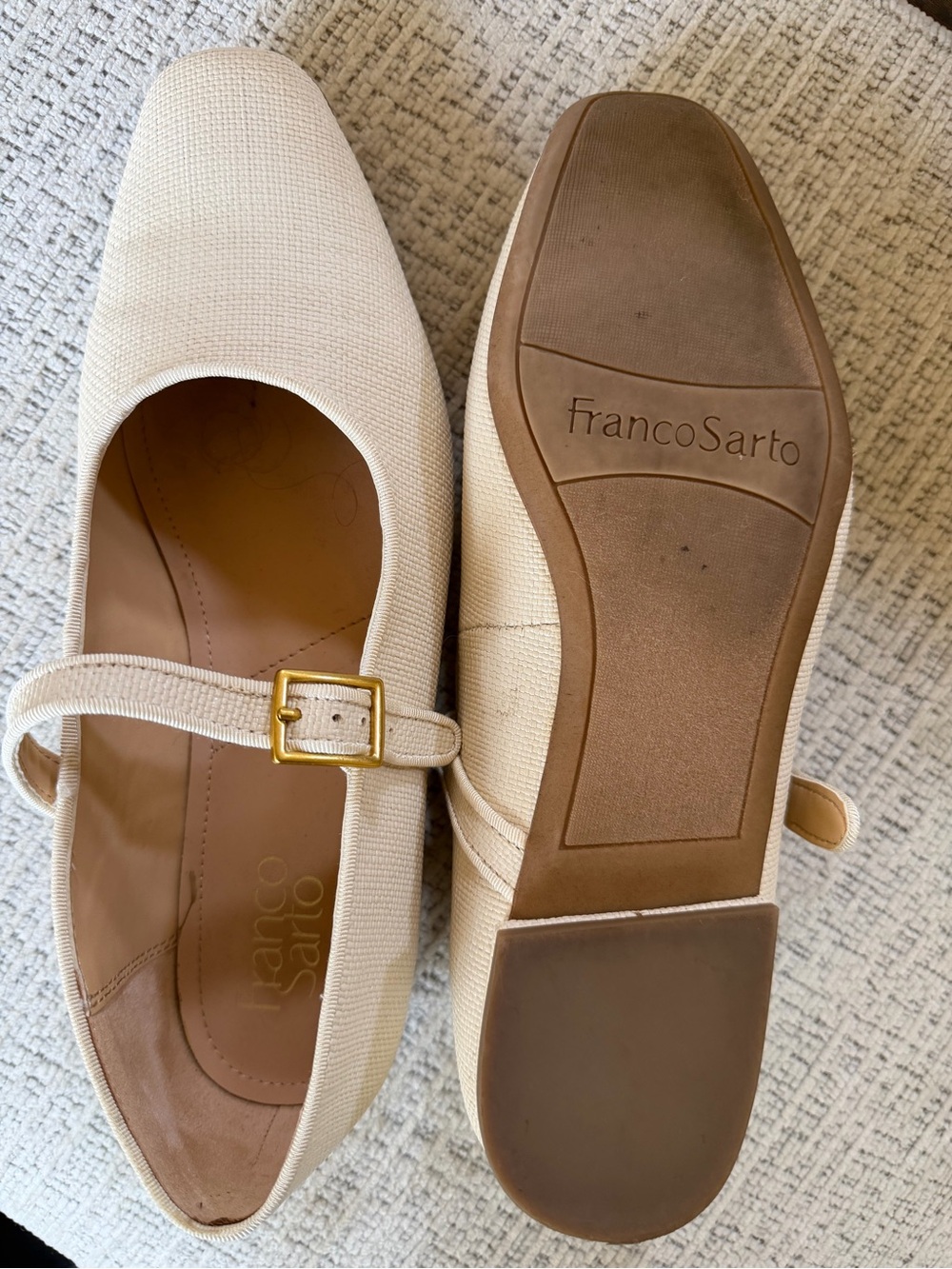 Franco Sarto Cream Textured Mary Jane Flats with Gold Buckle - Picture 5 of 5